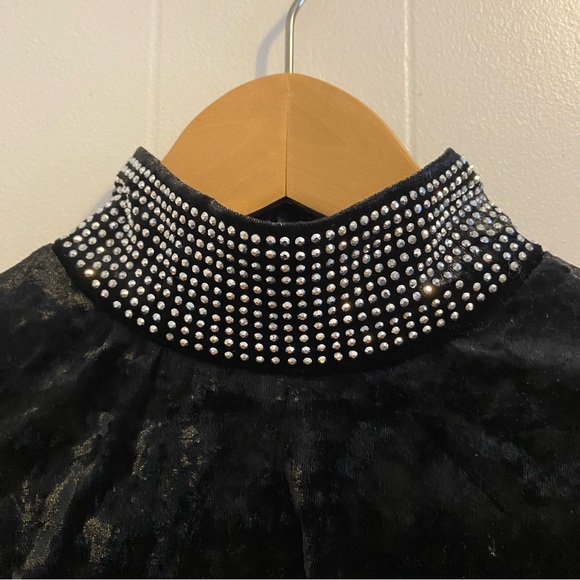 NWT Forever 21 Black Velvet Stud Detail High Neck Long Sleeve Bodycon Mini Dress - Picture 4 of 13